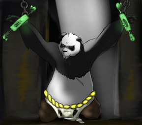 anthro bound chain chained hands_tied looking_at_viewer male solo skirrel dreamworks kung_fu_panda master_po_ping bear giant_panda mammal absurd_res hi_res