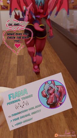 abs anthro athletic athletic_anthro athletic_female back_wings bat_wings big_breasts blue_claws blue_eyes blue_hair blue_nipples breasts business_card claws clothed clothed_anthro clothed_female clothing comic_panel dialogue duo eyebrows eyelashes female female/female first_person_view fur hair inside long_ears male membrane_(anatomy) membranous_wings multicolored_body multicolored_fur muscular muscular_anthro muscular_arms muscular_female muscular_thighs nails nipples partially_clothed pawpads paws pink_body pink_fur pov_hands purple_body purple_fur red_body red_fur solo_focus speech_bubble tail tattoo text text_on_clothing text_on_topwear thick_thighs toe_claws topwear walking walking_away wing_claws wings womb_tattoo xelli fiana_(xelli) bat mammal 3d_(artwork) 9:16 blender_(artwork) blender_cycles_(artwork) comic digital_media_(artwork) hi_res url