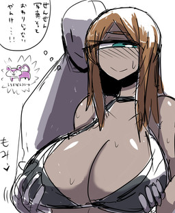 big_breasts bodily_fluids breasts cleavage clothed clothing duo_focus female grabbing_from_behind group hand_on_breast huge_breasts sweat inumatori nintendo pokemon cyclops generation_1_pokemon humanoid pokemon_(species) rattata digital_media_(artwork) hi_res