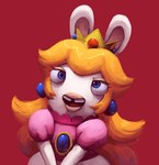 anthro blue_eyes clothed clothing crown ear_piercing ear_ring female hair headgear jewelry piercing ring_piercing solo outta_sync mario_bros mario_plus_rabbids_kingdom_battle nintendo raving_rabbids rayman_(series) ubisoft rabbid_peach lagomorph mammal rabbid crossover hi_res