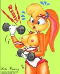 anthro breasts camel_toe clothing dumbbell exercise female nipples ponytail_ears solo text torn_clothing wardrobe_malfunction weightlifting weights workout fernando_vargas furryor looney_tunes warner_brothers lola_bunny lagomorph leporid mammal rabbit 2002 english_text