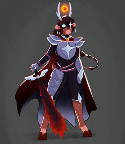 anthro armor brown_hair cape clothing female grey_background hair horn melee_weapon simple_background solo sword weapon northstarscowboyhat deltarune undertale undertale_(series) dess_holiday deer mammal new_world_deer reindeer 2025 hi_res