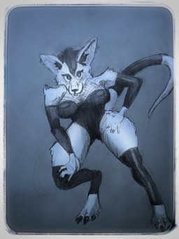 action_pose anthro clothing eyeshadow female latex leaning leaning_forward leggings legwear looking_at_viewer makeup pose solo stockings stripper tail tongue tongue_out chungywungy 3:4 absurd_res hi_res portrait traditional_media_(artwork)