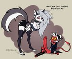 anthro balls big_breasts big_penis breasts cleavage clothed clothing duo female female_anthro fur genitals grey_body grey_fur male male_humanoid multicolored_body multicolored_fur penis red_body small_but_hung white_body white_fur ghastlygh helluva_boss mythology loona_(helluva_boss) moxxie_(helluva_boss) canid canid_demon canine demon demon_humanoid hellhound humanoid imp mammal mythological_canine mythological_creature 2024 absurd_res hi_res