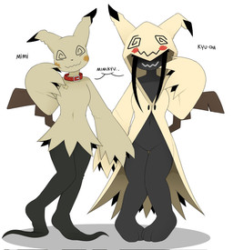 anthro anthrofied black_body black_hair bottomless breasts clothed clothing collar crotch_lines dialogue duo featureless_crotch female hair hood hoodie long_sleeves medium_breasts navel pokemorph simple_background smile smiling_at_viewer spiral spiral_eyes tail text thick_thighs thigh_gap topwear white_background wide_hips nakachidragon nintendo pokemon kyu-cha_(naka) mimi_(sealer4258) generation_7_pokemon mimikyu pokemon_(species) 2025 digital_media_(artwork) hi_res