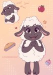 anthro apple blah_blah_blah crossed_arms cupcake food fruit heart_symbol looking_at_viewer male open_mouth open_smile pie_(food) plant smile star unimpressed jyllhedgehog367 amanda_the_adventurer wooly_(amanda_the_adventurer) bovid caprine mammal sheep hi_res