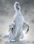 alternate_species ambiguous_gender arm_feathers beak black_eyes claws cloud cloudy_sky digitigrade feathers feral grey_body grey_scales head_feathers hill outside scales sky skyscape snow solo tail tail_feathers white_body white_feathers wind isismasshiro cryptid dinosaur erosion_bird feathered_dinosaur feathered_scalie prehistoric_species reptile scalie therizinosaurid therizinosaurus theropod absurd_res hi_res signature