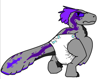 abdl ambiguous_gender clothed clothing diaper feathers feral solo wearing_diaper cobra_(utharaptor) dinosaur dromaeosaurid feathered_dinosaur feathered_scalie prehistoric_species reptile saurischian scalie theropod utahraptor male_(lore)