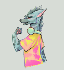 anthro black_body black_fur brown_eyes clothing ear_piercing electronics female fur grey_body grey_fur headphones headphones_around_neck multicolored_body multicolored_clothing multicolored_fur multicolored_shirt multicolored_topwear pawpads piercing shirt smile solo teeth topwear two_tone_body two_tone_fur sokoll goat_(movie) sony_corporation sony_pictures hannah_(goat) aardwolf hyena mammal 2026 digital_media_(artwork) hi_res