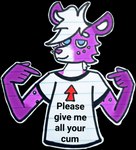 anthro blue_eyes clothing directional_arrow fur gesture hair half-closed_eyes hand_gesture humor inviting lined_paper male markings narrowed_eyes pointing pointing_at_self purple_body purple_fur shirt smile solo spots spotted_arms spotted_body spotted_fur sticker suggestive suggestive_shirt suggestive_topwear t-shirt text text_on_clothing text_on_shirt text_on_topwear topwear what white_hair yeenihorni ezra_the_hyena hyena mammal spotted_hyena alpha_channel english_text hi_res sketch