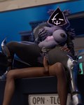 anthro areola arm_tuft armor balls belt black_areola black_body black_fur black_nipples bodily_fluids breast_squish breasts clothing cum cum_in_pussy cum_inside duo eye_scar facial_scar female from_behind_position fur fur_tuft furgonomic_headwear furgonomic_hood furgonomics gauntlets genital_fluids genitals gloves hand_on_another's_leg hand_on_another's_thigh hand_on_breast hand_on_leg hand_on_own_breast hand_on_partner's_leg hand_on_partner's_thigh hand_on_thigh handwear hood human_on_anthro interspecies license_plate male male/female multicolored_body multicolored_fur nipples penetration penile penile_penetration penis_in_pussy purple_body purple_fur scar sex shoulder_tuft sitting slightly_chubby slightly_chubby_anthro slightly_chubby_female spread_legs spreading squish text tuft vaginal vaginal_penetration ogtamarindo epic_games fortnite raven_team_leader bear human mammal 2025 3d_(artwork) 4:5 absurd_res artist_name digital_media_(artwork) hi_res