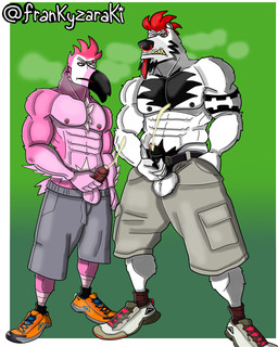 abs alternative_fashion anthro arm_tattoo balls barazoku beak beard belly_hair belt biceps big_muscles big_pecs black_beak black_beard black_belt black_body black_chest_hair black_clothing black_facial_hair black_fur black_penis black_pubes black_sideburns bodily_fluids body_hair border bottomwear bottomwear_down bros_being_bros chest_hair chest_tuft claws clothed clothing cum cum_from_penis cum_spurt cumshot delinquent double_cumshot double_masturbation duo ejaculation erection facial_hair fangs feathers fondling_penis footwear frown fur furrowed_eyebrows genital_fluids genitals grabbing_own_penis green_background green_bottomwear green_clothing green_shorts grey_bottomwear grey_clothing grey_shorts grope hair hand_on_penis happy_trail holding_erection holding_own_penis holding_penis jock larger_anthro larger_male male male/male manly masturbation mohawk multi_cumshot muscular muscular_anthro muscular_arms muscular_male muscular_thighs musk mutual_masturbation nipples no_homo one_eye_closed open_belt open_bottomwear open_clothing open_shorts orange_clothing orange_footwear orange_shoes orange_sneakers orgasm pants pants_down partially_clothed pecs penile penile_masturbation penis penis_grab penis_squeeze pink_body pink_feathers presenting presenting_balls presenting_body presenting_pecs presenting_penis pubes punk rebel red_beard red_body red_eyes red_facial_hair red_fur red_hair red_penis rubbing_penis sagging sagging_pants self_grope shoes shorts showing_off_muscles sideburns simple_background simultaneous_orgasms size_difference smaller_anthro smaller_male sneakers standing stern stern_look stroking_penis tattoo teeth thick_arms thick_thighs topless topless_anthro topless_male tough_guy tuft unbuckled_pants unzipped unzipped_clothing unzipped_pants white_body white_border white_chest_hair white_feathers white_fur zipper frankyzaraki avian bear bird flamingo mammal polar_bear ursine 4:5 hi_res