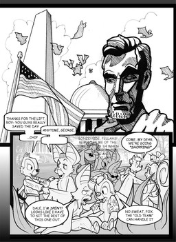 aloha_shirt american_flag anthro breasts capitol_hill carrying_another cheek_tuft clothing cloud dialogue facial_hair facial_tuft fluffy fluffy_tail flying group hair mustache pattern_clothing pattern_shirt pattern_topwear ponytail shirt sky tail text topwear tuft united_states_of_america wings chris_fischer chip_'n_dale_rescue_rangers disney abraham_lincoln chip_(disney) dale_(disney) foxglove_(cdrr) monterey_jack_(cdrr) sparky_(cdrr) tammy_squirrel bat chipmunk ground_squirrel mammal mouse murid murine rodent sciurid tree_squirrel comic english_text hi_res monochrome