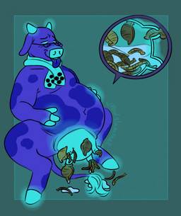 3_fingers anthro belly big_belly bodily_fluids caressing_belly crouching fingers hooves infestation inflation intersex lactating looking_pleasured milk parasite purple_body solo solo_focus teats tongue tongue_out udder_infestation udder_penetration udder_vore udders vore jrodslammer bovid bovine cattle gastropod mammal mollusk slug hi_res