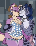 anthro blush bodily_fluids breasts clothed clothing collar cum duo erection female genital_fluids genitals grope male male/female nipples overweight panties partially_clothed penis slightly_chubby tail underwear vaginal_fluids wet farellemoon farellemoon_(character) felid mammal pantherine tiger