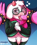 anthro balls biped blush clothing duo eyebrows eyewear finger_in_mouth fingers first_person_view foreskin front_view genitals glasses heart_symbol horn humanoid_genitalia humanoid_penis looking_at_viewer male navel penis solo_focus tongue tongue_out spunkubus deltarune undertale_(series) ralsei susie_(deltarune) bovid caprine mammal 2024 absurd_res artist_name digital_media_(artwork) hi_res