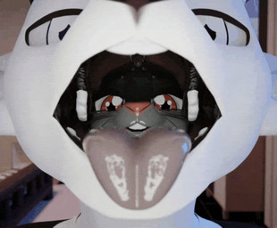 anthro duo male mouth_shot open_mouth oral_vore swallowing teeth tongue tongue_out vore kris-kawaii x_(kris-kawaii) lagomorph leporid mammal rabbit animated