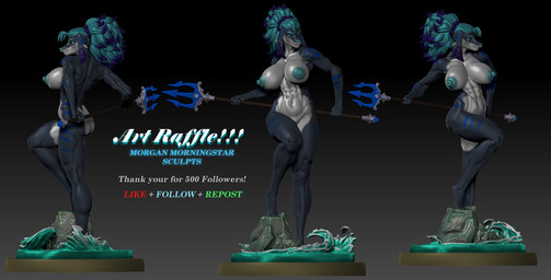 3d_printing anthro areola art_raffle big_breasts blush bodily_fluids breasts facial_piercing female figurine fur genitals hair huge_breasts looking_at_viewer nipples nude piercing role-playing_game smile solo tail thick_thighs warrior weapon morgan_morningstar dungeons_and_dragons hasbro wizards_of_the_coast finfoka_starman fish marine shark 3d_(artwork) digital_media_(artwork)