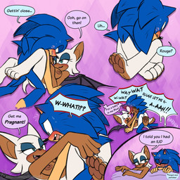 anthro blue_eyes blue_eyeshadow blush breasts dark_body dark_skin dialogue duo embarrassed explicitly_stated_consent eyes_closed eyeshadow feet female female_penetrated from_front_position fur green_eyes impregnation_kink impregnation_request kiss_mark leg_wrap lying makeup male male/female male_penetrating male_penetrating_female missionary_position nipples on_back panicking penetration penile penile_penetration penis_in_vagina pregnancy_scare sex simple_background speech_bubble tail text vaginal vaginal_penetration white_body white_fur specialstage sega sonic_the_hedgehog_(series) rouge_the_bat sonic_the_hedgehog bat mammal 1:1 digital_drawing_(artwork) digital_media_(artwork) english_text hi_res