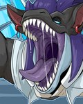 black_body black_ears blue_body blue_eyes blue_sclera bodily_fluids dripping ear_piercing ear_ring hair male mouth_shot narrowed_eyes open_mouth piercing purple_hair purple_tongue red_ear_piercing red_ear_ring red_inner_ear red_piercing red_ring_piercing ring_piercing saliva saliva_drip saliva_string sharp_teeth solo teeth tongue tongue_out imperatorcaesar absurd_res hi_res