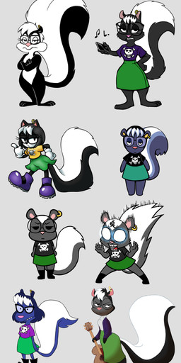 acoustic_guitar annoyed anthro black_body black_fur black_hair blue_body blue_fur blue_hair bottomwear cellphone clothed clothed_anthro clothed_female clothing ear_piercing ear_ring electronics eyewear female feral footwear fur glasses gloves green_bottomwear green_clothing green_skirt grey_body grey_fur guitar hair half-closed_eyes handwear holding_cellphone holding_guitar holding_musical_instrument holding_object holding_phone holding_smartphone looking_at_viewer musical_instrument narrowed_eyes open_mouth phone pie_cut_eyes piercing plucked_string_instrument ring_piercing sharp_teeth shirt shoes skirt smartphone solo standing string_instrument style_change tail teeth topwear wearing_glasses white_body white_fur white_hair yotomoe muffy_(yotomoe) mammal mephitid skunk absurd_res hi_res