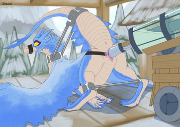anus artificial_insemination bdsm blue_body blue_scales bodily_fluids bondage bound claws container cum cum_in_container dildo female feral forced genital_fluids genitals horn machine muzzle_(object) muzzled penetration restrained restraints scales sex_toy snow solo spread_vulva spreader_bar spreading surprised tail vulva wings dhalek capcom monster_hunter mythology dragon elder_dragon mythological_creature mythological_scalie scalie velkhana absurd_res digital_media_(artwork) hi_res