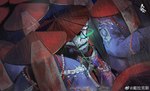 ambiguous_gender anthro asian_clothing clothing east_asian_clothing group halo horn looking_at_viewer male male_focus raining solo_focus talisman umbrella delax_(artist) tianhehui kerlno_(tianhehui) bovid caprine goat mammal absurd_res hi_res