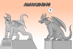 anthro armor collar comic dominant duo female gargoyle headgear helmet hi_res male pencil_bolt rock sculpture sexual_frustration standing teasing tongue tongue_out