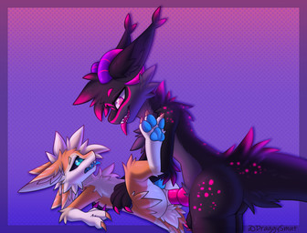 anal anal_penetration animal_genitalia animal_penis anthro anus aroused balls biped blep butt canine_genitalia canine_penis cheek_tuft chest_tuft claws duo erection eye_contact facial_tuft fluffy from_front_position fur genital_slit genitals holding_partner horn inner_ear_fluff knot knotted_penis larger_anthro larger_male legs_up looking_at_another lying male male/male multi_ear nude on_back orange_body orange_fur pawpads paws penetration penile penile_penetration penis penis_in_ass pink_body pink_fur purple_body purple_fur sex simple_background size_difference slim small_waist smaller_anthro smaller_male smaller_penetrated smile tail tapering_penis tongue tongue_out tuft waist_grab white_body white_fur draggyavali mythology draggy_(draggysmut) hudzell avali dragon furred_dragon furred_scalie lumistera mythological_creature mythological_scalie scalie digital_drawing_(artwork) digital_media_(artwork) hi_res signature