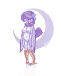 accessory anthro areola avian_feet beak big_breasts black_eyes blue_bow blue_hair_bow bow_(feature) bow_accessory bow_ribbon breasts crescent_moon feathers female fluffy fluffy_hair genitals hair hair_accessory hair_bow hair_ribbon moon narrowed_eyes navel nipples nude puffy_hair purple_areola purple_background purple_body purple_feathers purple_hair purple_nipples pussy red_beak ribbons simple_background solo tail tail_feathers thick_thighs white_background white_body white_feathers wide_hips winged_arms wings nikozoi good_night_little_ones! karkusha avian bird corvid corvus_(genus) crow oscine passerine 4:5 absurd_res hi_res