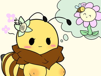 :3 ambiguous_feral ambiguous_gender antennae_(anatomy) anthro areola arthropod_abdomen big_breasts blush breasts dot_eyes elbow_glove_marking eyelashes female female_anthro feral flower flower_accessory flower_on_head green_flower group happy inverted_nipples leaf neck_tuft nipples pink_flower pink_petals plant round_head simple_eyes stinger striped_abdomen stripes thought_bubble tuft wings yellow_body tonytoran bee_(tonytoran) arthropod bee bumble_bee_(species) elemental_creature flora_fauna hymenopteran insect 2022 4:3 bust_portrait colored digital_drawing_(artwork) digital_media_(artwork) hi_res portrait