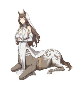 animal_ears armwear blush breasts brown_body brown_fur brown_hair clothed clothed_female clothed_taur clothing elbow_gloves female fingerless_gloves fur gloves hair hands_together handwear hooves jewelry light_body light_skin long_hair markings medium_breasts mole_(marking) nun pink_eyes quadruped simple_background solo spots spotted_body spotted_fur veil white_background white_body white_clothing white_fur white_gloves white_handwear shengxiu_de_pige european_mythology greek_mythology mythology centaur equid equid_taur humanoid_taur mammal mammal_taur taur absurd_res full-length_portrait hi_res portrait