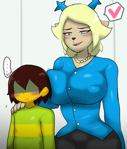 age_difference anthro antlers aroused assertive_anthro assertive_female behind_another big_breasts blonde_hair blue_antlers blue_clothing blue_eyes blue_nose blush bodily_fluids breast_squish breasts breasts_against_back brown_hair cleft clothed clothing curvy_figure duo female female_on_human fur hair hand_on_shoulder heart_symbol horn human_on_anthro interspecies jewelry larger_anthro larger_female looking_at_another looking_down_at_another looking_down_at_partner male male/female male_on_anthro mature_anthro mature_female narrowed_eyes necklace nervous nervous_sweat nipple_outline older_anthro older_female seduced sexual_tension shaded_face shadowed_eyes shirt simple_background size_difference small_waist smaller_human smaller_male smile squish sweat sweatdrop sweater tan_body tan_fur thought_bubble tight_clothing tight_topwear topwear white_background wide_hips younger_human younger_male enigi09 deltarune undertale_(series) carol_holiday kris_(deltarune) deer human mammal new_world_deer reindeer hi_res shaded