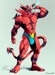 anthro biceps clothed clothing fur hair male muscular muscular_anthro muscular_male nipples open_mouth pecs piercing red_body red_fur simple_background smile solo teeth tongue underwear bubbashiad nintendo pokemon felid feline generation_7_pokemon incineroar mammal pokemon_(species) 2021 absurd_res digital_media_(artwork) hi_res