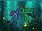 anthro blush breasts bubble bulge clothing cutie_mark eyebrows eyelashes feathered_wings feathers feet female green_body hair hand_holding horn male male/female membrane_(anatomy) membranous_wings one-piece_swimsuit purple_body solo swimwear underwater water wings protonsaga activision european_mythology hasbro my_little_pony mythology spyro_the_dragon cynder delta_hooves fan_character dragon equid equine mammal mythological_creature mythological_equine mythological_scalie pegasus scalie western_dragon 2025 hi_res story story_in_description