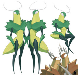 antennae_(anatomy) anthro arthropod_abdomen brown_body canon_couple duo exoskeleton green_arms green_body green_exoskeleton grey_body machine male male/male metallic_body pose white_eyes lingye hollow_knight:_silksong hollow_knight_(franchise) team_cherry cogwork_dancer green_prince_(hollow_knight:_silksong) arthropod automaton insect robot verdanian absurd_res hi_res multiple_images