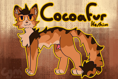 amber_eyes amber_sclera animal_genitalia balls brown_body brown_fur digitigrade dipstick_ears ear_markings erection feral fur genitals gloves_(marking) leg_markings looking_at_viewer male markings multicolored_ears nude orange_body orange_fur paws penis pronouns simple_background socks_(marking) solo striped_markings stripes tan_body tan_fur text cgm warriors_(book_series) cocoafur_(cgm) fan_character domestic_cat felid feline felis mammal 3:2 colored_line_art digital_media_(artwork) english_text model_sheet