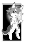 anthro female heart_symbol looking_at_viewer one_eye_closed solo wink winking_at_viewer kiboshx the_rising_of_the_shield_hero keel_(the_rising_of_the_shield_hero) canid canine canis mammal wolf 2:3 black_and_white hi_res monochrome