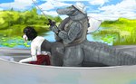 alligator alligatorid anthro anthro_on_anthro anthro_penetrated anthro_penetrating anthro_penetrating_anthro bent_over best big_tail black_hair boat border_collie canid canine canis casual_sex collie crocodilian doctordj domestic_dog duo female fishing fishing_rod green_eyes hair herding_dog hi_res interspecies lily_pad male male/female mammal open_mouth pastoral_dog penetration penile penile_penetration penis_in_pussy plant pond reptile sarah_(wheresmysocks) scalie sex sharp_teeth sheepdog tail teeth thick_tail tongue tongue_out vaginal vaginal_penetration vehicle water watercraft