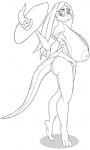 anthro big_breasts breasts clothing female hat headgear headwear huge_breasts magic_user nipples non-mammal_breasts solo wide_hips witch_hat sarcolopter dragon's_crown vanillaware samantha_brooks sorceress_(dragon's_crown) lizard reptile scalie monochrome