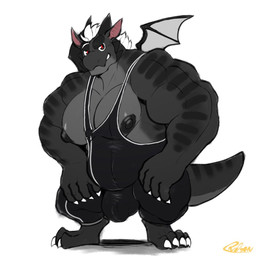 angry anthro barefoot biceps big_muscles big_pecs black_body black_nipples black_spikes bulge cheek_spikes crouching detailed_bulge facial_spikes feet flesh_fang hair hands_on_legs hands_on_thighs huge_muscles huge_pecs looking_at_viewer male muscular muscular_arms nipples pecs red_eyes simple_background small_wings solo spikes spikes_(anatomy) tail white_background white_hair wings wrestling_singlet same22shark mythology black_(thesharksame) dragon mythological_creature mythological_scalie scalie 1:1 2021 full-length_portrait portrait signature