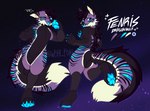 anthro black_body black_fur black_nose blue_markings blue_paws fur male markings purple_body purple_fur size_difference smaller_male solo tail wishi_fishi mythology fenrisloxias canid canine canis dragon hybrid mammal mythological_creature mythological_scalie scalie wolf absurd_res hi_res