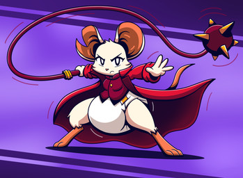 anthro clothed clothing diaper female flail fur melee_weapon notched_ear solo topwear weapon wearing_diaper white_body white_fur nyxiettenyxstar mina_the_hollower yacht_club_games mina_(mina_the_hollower) mammal mouse murid murine rodent hi_res