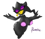 big_breasts black_body breasts claws female nipples not_furry open_mouth open_smile purple_eyes simple_background smile solo thick_thighs nsfwtheodore nintendo pokemon banette generation_3_pokemon humanoid pokemon_(species) hi_res