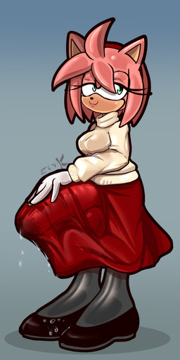 anthro balls big_balls big_penis bodily_fluids bulge clothed clothing clothing_lift dress dress_bulge dress_lift dripping genital_fluids genitals gynomorph huge_balls huge_penis intersex leaking_precum penis precum precum_drip solo thick_penis toukitsune zenkitsune_(artist) arcueid_brunestud_penis_figurine_(meme) sega sonic_the_hedgehog_(series) amy_rose eulipotyphlan hedgehog mammal absurd_res hi_res