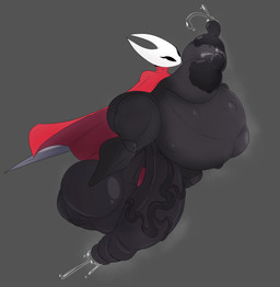 anthro balls belly big_balls big_belly big_penis black_body black_skin bodily_fluids cloak clothed clothing genital_fluids genitals grey_background gynomorph horn huge_balls huge_belly huge_penis hyper hyper_balls hyper_belly hyper_genitalia hyper_penis ineffective_clothing intersex lactating looking_up melee_weapon musk nipples penis precum pregnant pregnant_intersex puffy_nipples red_cloak red_clothing saggy_balls simple_background solo sword thick_thighs vein veiny_penis weapon p0verteils hollow_knight_(franchise) team_cherry hornet_(hollow_knight) arthropod insect absurd_res hi_res