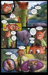 absurd_res ambiguous_gender anthro canid canine clothed clothing comic costume detailed_background dialogue digital_media_(artwork) disguise disney duo elephant_costume english_text fennec_fox finnick_(zootopia) fox furry_wearing_fursuit fursuit hi_res lagomorph male mammal nick_wilde outside red_fox size_difference speech_bubble supersmurgger_(artist) text true_fox zootopia