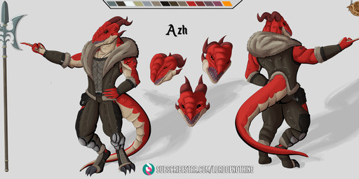anthro claws clothing color_swatch digitigrade front_view gesture halberd hand_gesture horn male mane melee_weapon multicolored_body pointing polearm rear_view red_body red_scales scales solo tail text topwear vest weapon lordofnothin1 dungeons_and_dragons hasbro wizards_of_the_coast dragonborn_(dnd) lizard reptile scalie model_sheet