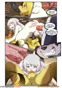 69_position anal anal_knotting anal_penetration animal_genitalia animal_penis anthro balls blush blush_lines clenched_teeth dialogue fellatio genitals internal knot knotting looking_at_viewer looking_back male male/male nude oral oral_penetration patreon_logo patreon_username penetration penile penis perineum sex teeth text sollyz patreon canid canine canis felid lagomorph leporid lion mammal pantherine rabbit wolf 2021 comic english_text url