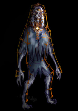 ambiguous_gender biped bone claws clothed clothing cybernetics emaciated glowing glowing_eyes grey_body grey_skin hair heterochromia jewelry lights long_hair machine necklace open_mouth pendant ragged_clothing rags simple_background skinny skinny_humanoid skull skull_and_crossbones solo standing teeth topwear torn_clothing white_hair wire wittless-pilgrim cyborg humanoid skinwalker undead zombie 2020 absurd_res colored detailed digital_drawing_(artwork) digital_media_(artwork) hi_res
